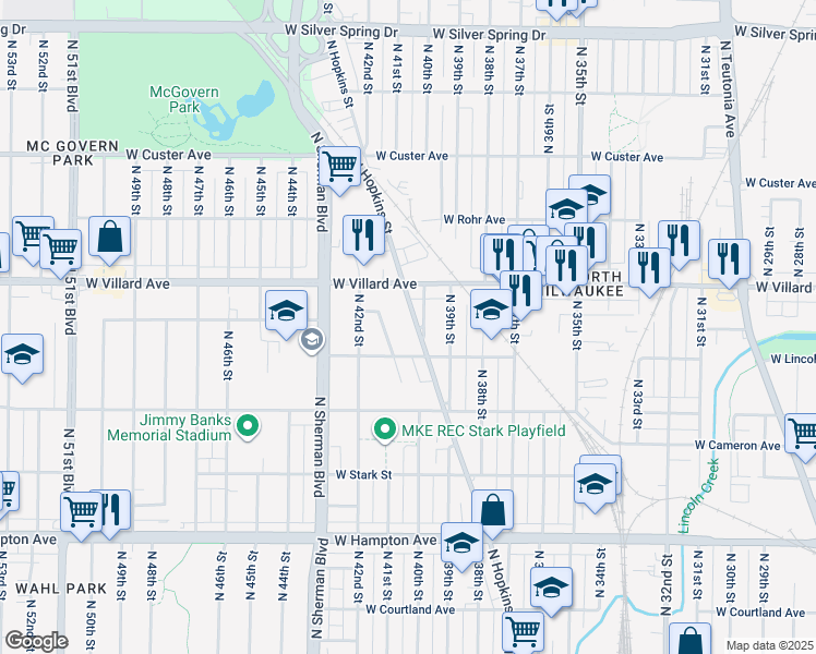 map of restaurants, bars, coffee shops, grocery stores, and more near in Milwaukee