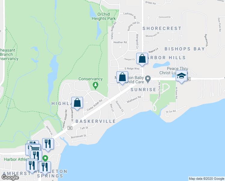 map of restaurants, bars, coffee shops, grocery stores, and more near 5601 Cedar Ridge Road in Middleton
