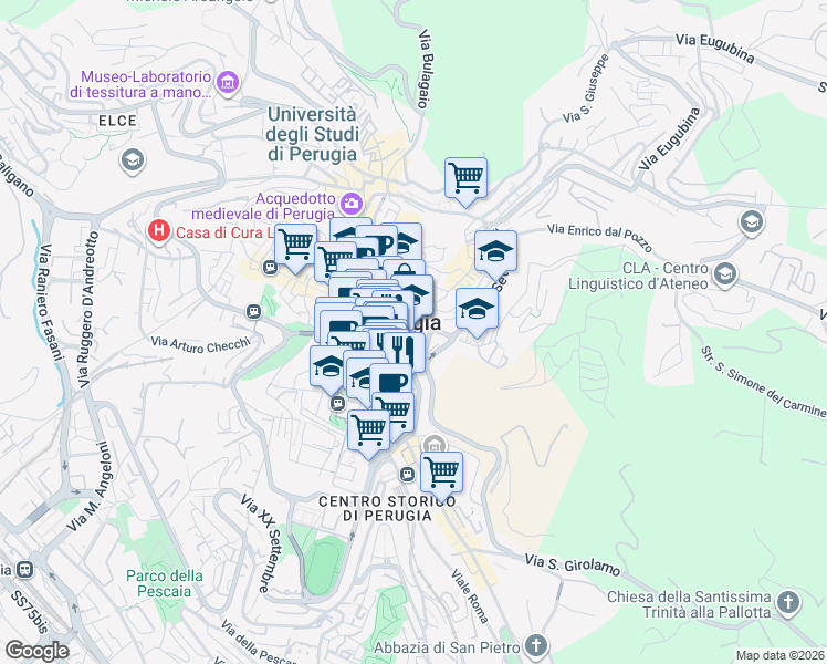 map of restaurants, bars, coffee shops, grocery stores, and more near in Perugia