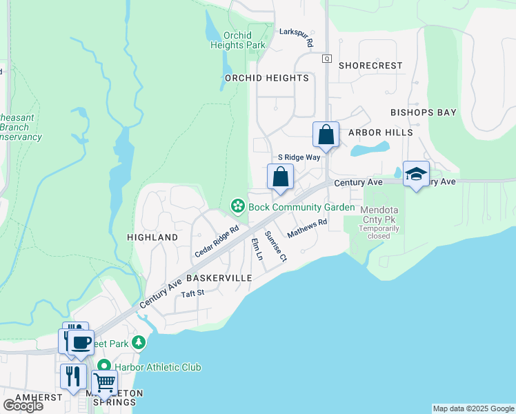 map of restaurants, bars, coffee shops, grocery stores, and more near 5601 Cedar Ridge Road in Middleton