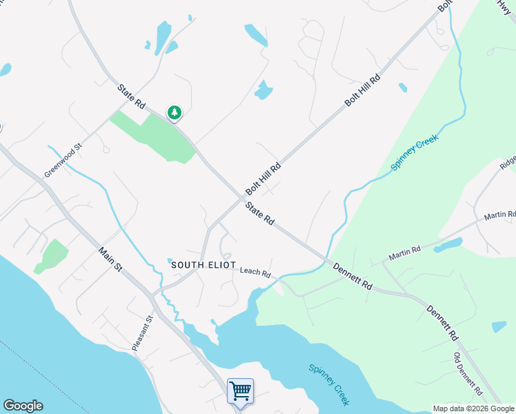 map of restaurants, bars, coffee shops, grocery stores, and more near 1060 State Road in Eliot