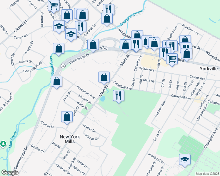 map of restaurants, bars, coffee shops, grocery stores, and more near in New York Mills