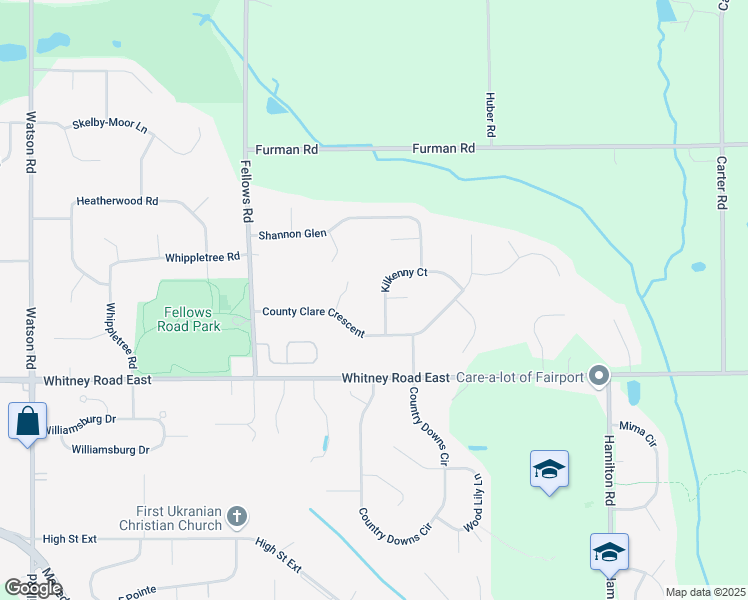 map of restaurants, bars, coffee shops, grocery stores, and more near 6 Finewood Trail in Fairport