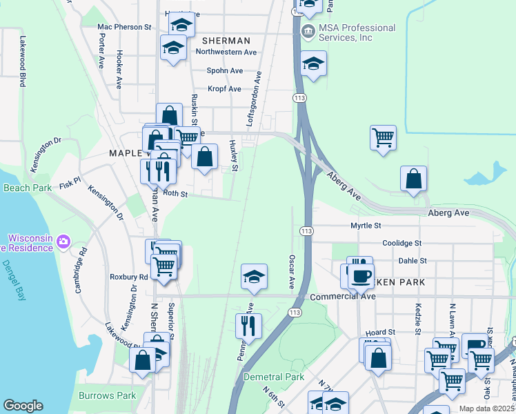 map of restaurants, bars, coffee shops, grocery stores, and more near 2098 Roth St in Madison