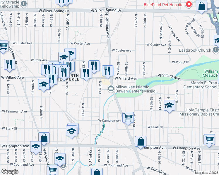 map of restaurants, bars, coffee shops, grocery stores, and more near in Milwaukee