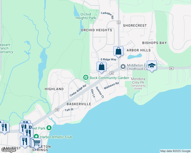 map of restaurants, bars, coffee shops, grocery stores, and more near 3407 Valley Ridge Road in Middleton