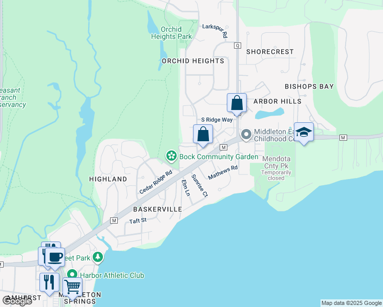map of restaurants, bars, coffee shops, grocery stores, and more near 3407 Valley Ridge Road in Middleton