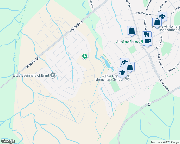map of restaurants, bars, coffee shops, grocery stores, and more near 13 Gunn Ave in Brantford