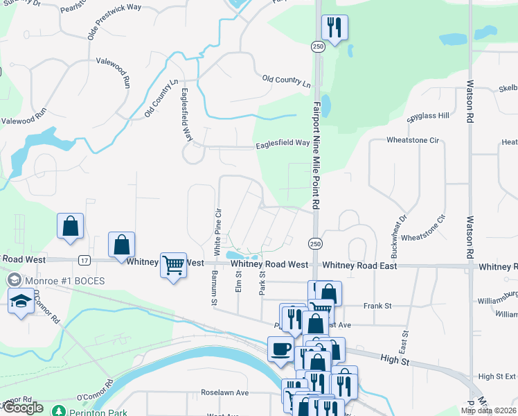 map of restaurants, bars, coffee shops, grocery stores, and more near 1 Pines of Perinton in Fairport