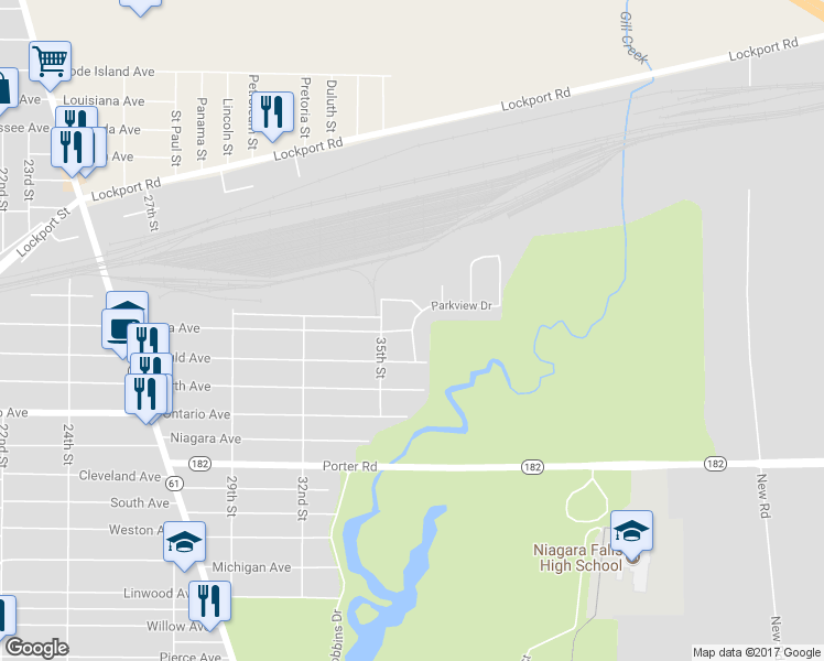 map of restaurants, bars, coffee shops, grocery stores, and more near 4329 Seneca Avenue in Niagara Falls