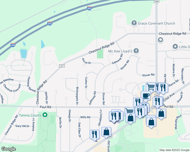 map of restaurants, bars, coffee shops, grocery stores, and more near 33 Gateway Road in Rochester
