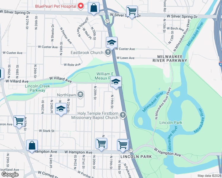 map of restaurants, bars, coffee shops, grocery stores, and more near 1849 West Villard Avenue in Milwaukee