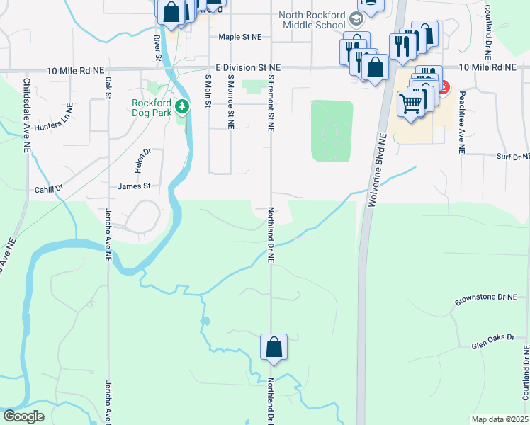 map of restaurants, bars, coffee shops, grocery stores, and more near 8159 Northland Drive Northeast in Rockford