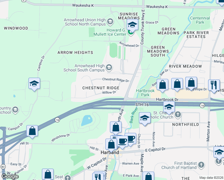 map of restaurants, bars, coffee shops, grocery stores, and more near 151 Poplar Court in Hartland
