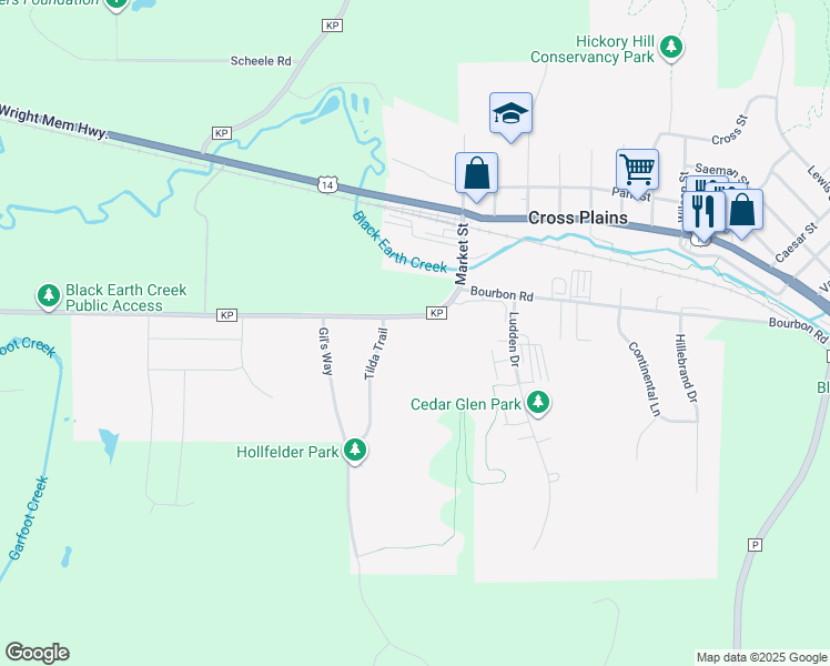 map of restaurants, bars, coffee shops, grocery stores, and more near 1870 Market Street in Cross Plains