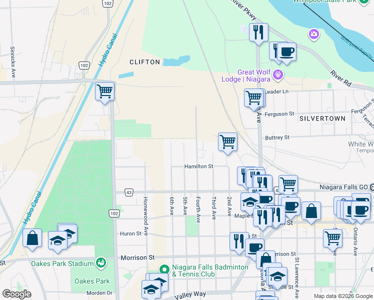 map of restaurants, bars, coffee shops, grocery stores, and more near 4314 5th Avenue in Niagara Falls