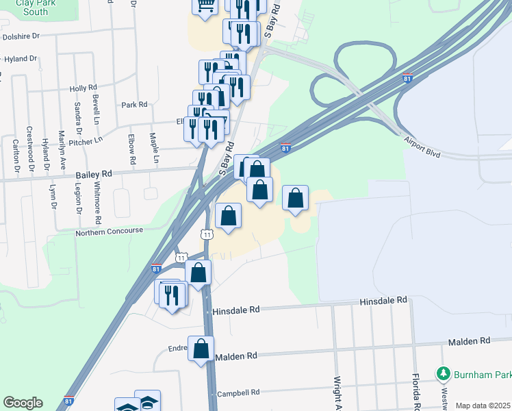 map of restaurants, bars, coffee shops, grocery stores, and more near 300 Northern Lights Plaza in Syracuse