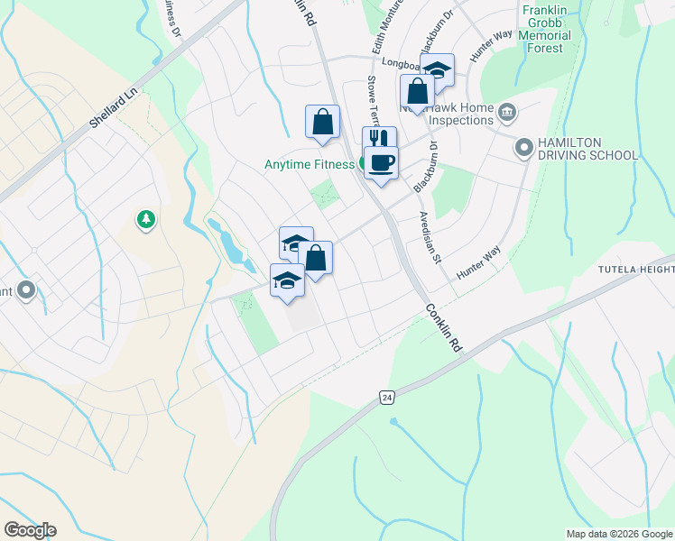 map of restaurants, bars, coffee shops, grocery stores, and more near 218 Powell Road in Brantford