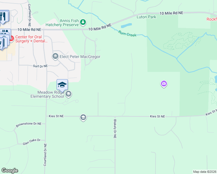 map of restaurants, bars, coffee shops, grocery stores, and more near 8160 Oakview Ridge Drive Northeast in Rockford