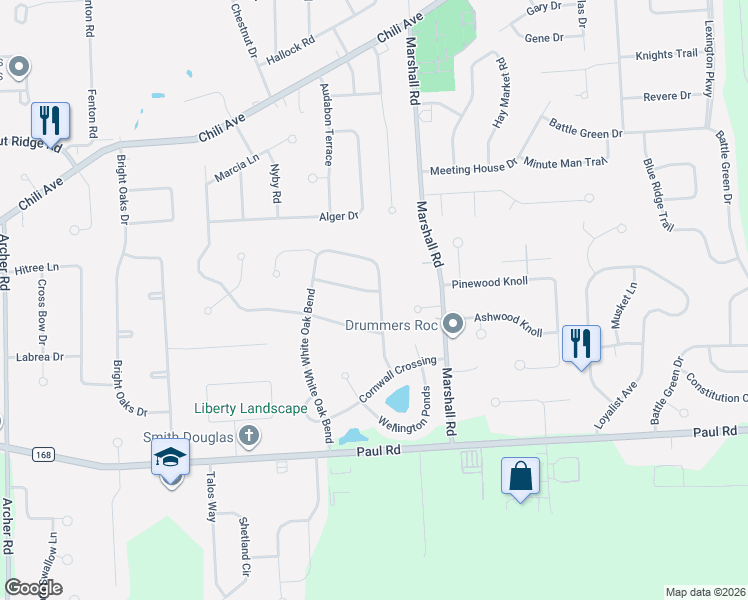map of restaurants, bars, coffee shops, grocery stores, and more near 1 Wellesey Knoll in Rochester