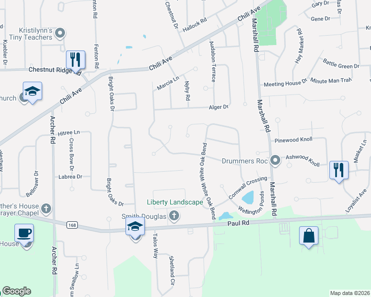map of restaurants, bars, coffee shops, grocery stores, and more near 39 Toni Terrace in Rochester