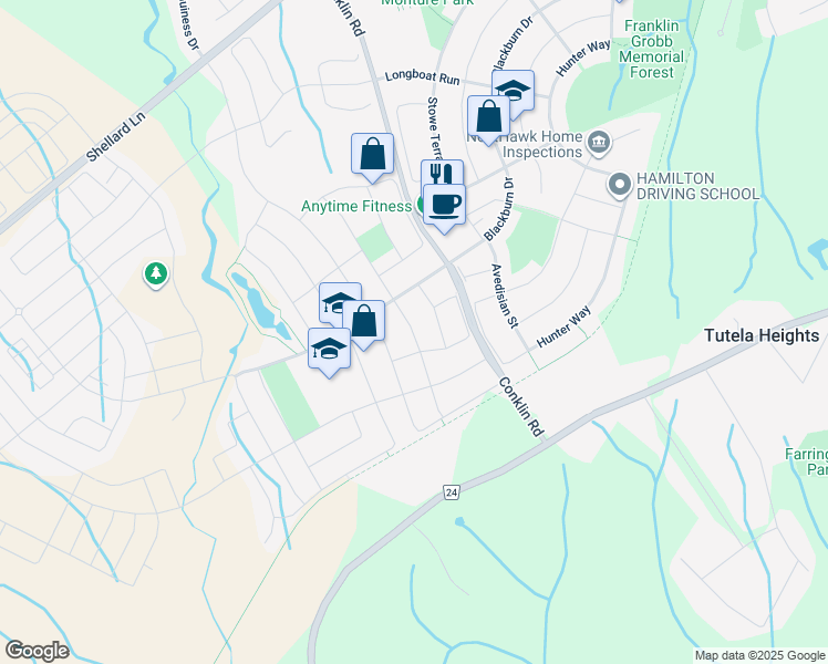 map of restaurants, bars, coffee shops, grocery stores, and more near 118 Warner Lane in Brantford