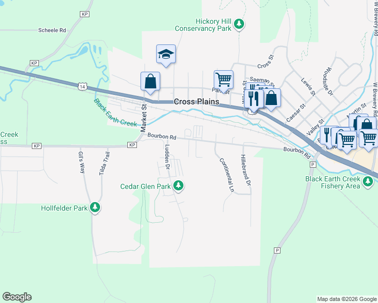 map of restaurants, bars, coffee shops, grocery stores, and more near 304 Pine Meadows Court in Cross Plains