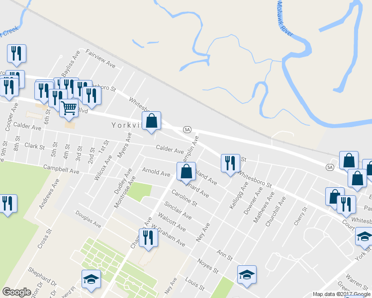 map of restaurants, bars, coffee shops, grocery stores, and more near 908 Champlin Avenue in Utica