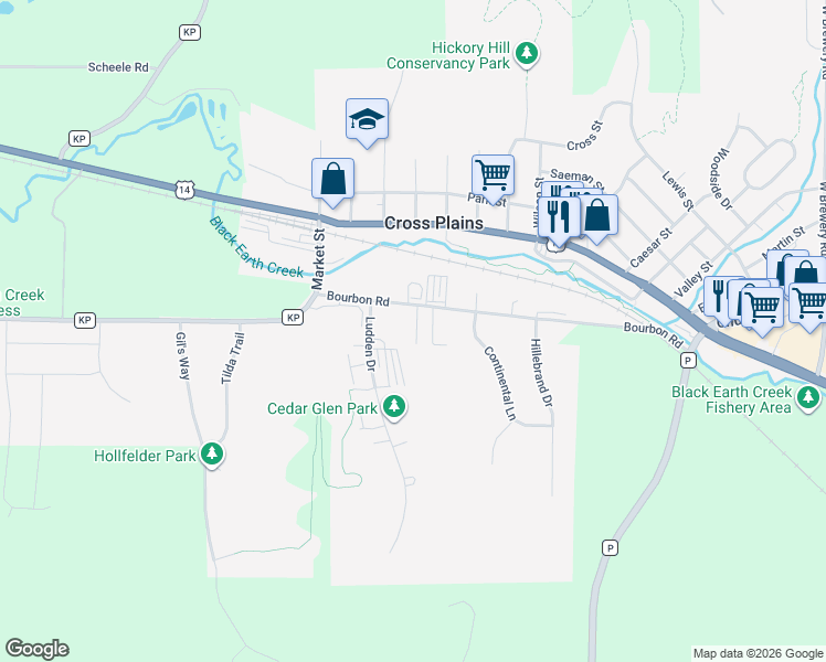map of restaurants, bars, coffee shops, grocery stores, and more near 101-314 Pine Meadows Court in Cross Plains