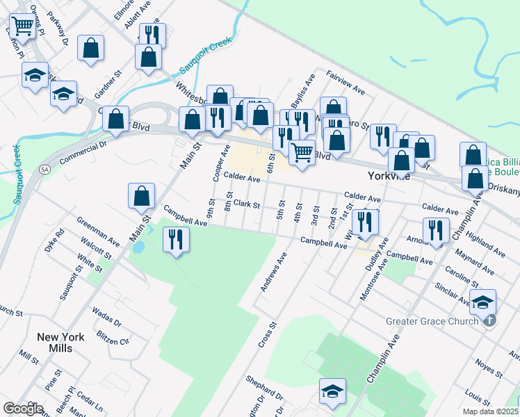 map of restaurants, bars, coffee shops, grocery stores, and more near 11 6th Street in Yorkville