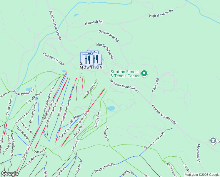 map of restaurants, bars, coffee shops, grocery stores, and more near 18 Ober Tal Drive in Stratton