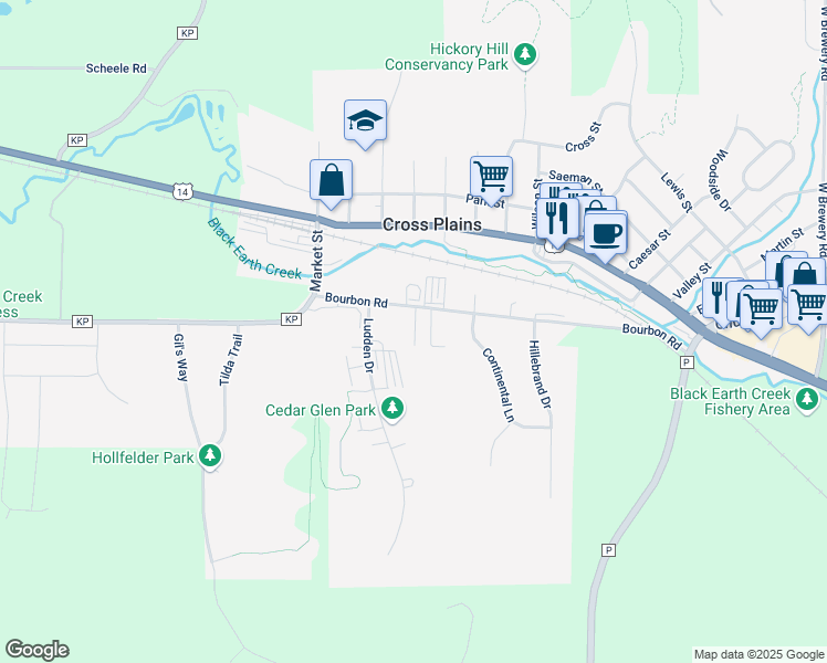 map of restaurants, bars, coffee shops, grocery stores, and more near 101-314 Pine Meadows Court in Cross Plains