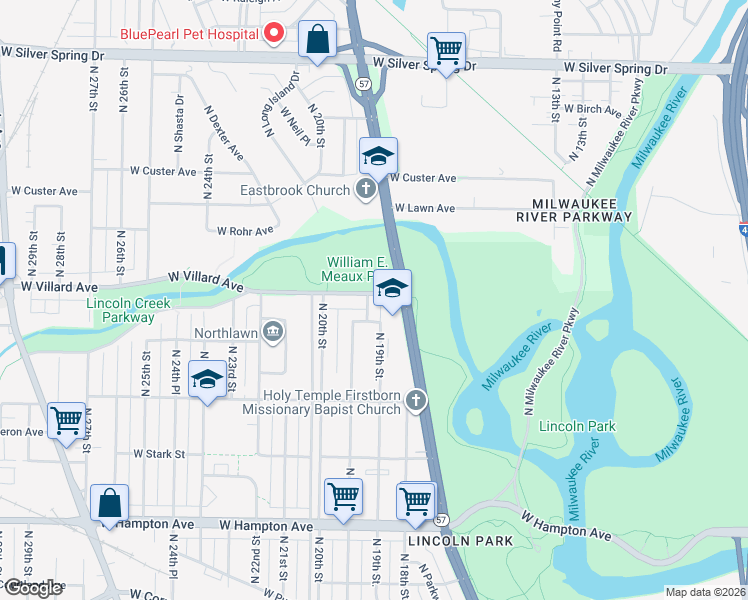 map of restaurants, bars, coffee shops, grocery stores, and more near 1849 West Villard Avenue in Milwaukee