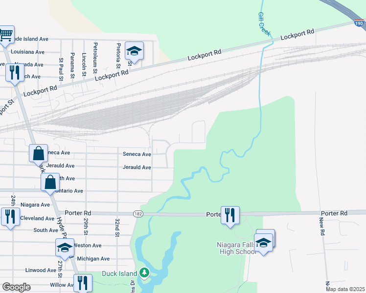 map of restaurants, bars, coffee shops, grocery stores, and more near 2547 Parkview Dr in Niagara Falls