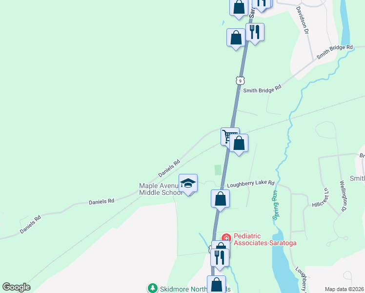 map of restaurants, bars, coffee shops, grocery stores, and more near 27 Daniels Road in Saratoga Springs