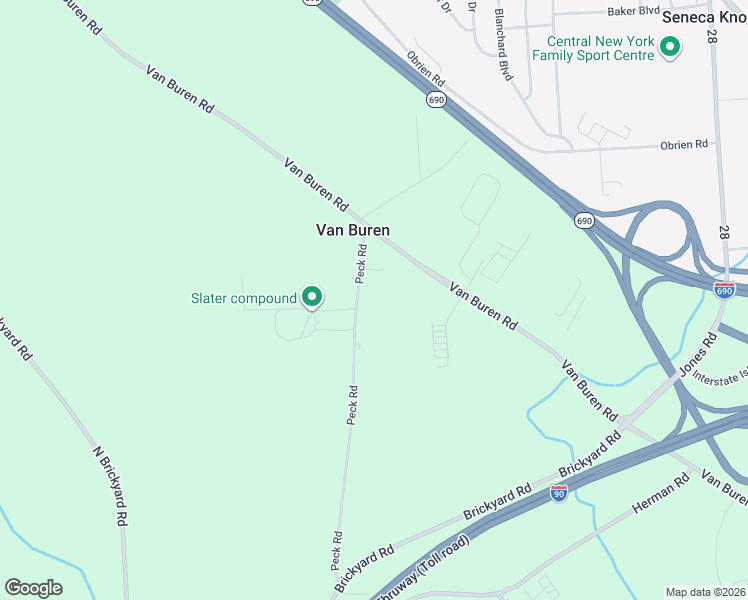 map of restaurants, bars, coffee shops, grocery stores, and more near 6910 Peck Road in Syracuse