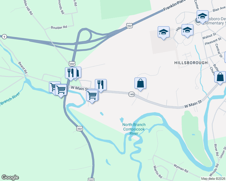 map of restaurants, bars, coffee shops, grocery stores, and more near 183-227 West Main Street in Hillsboro