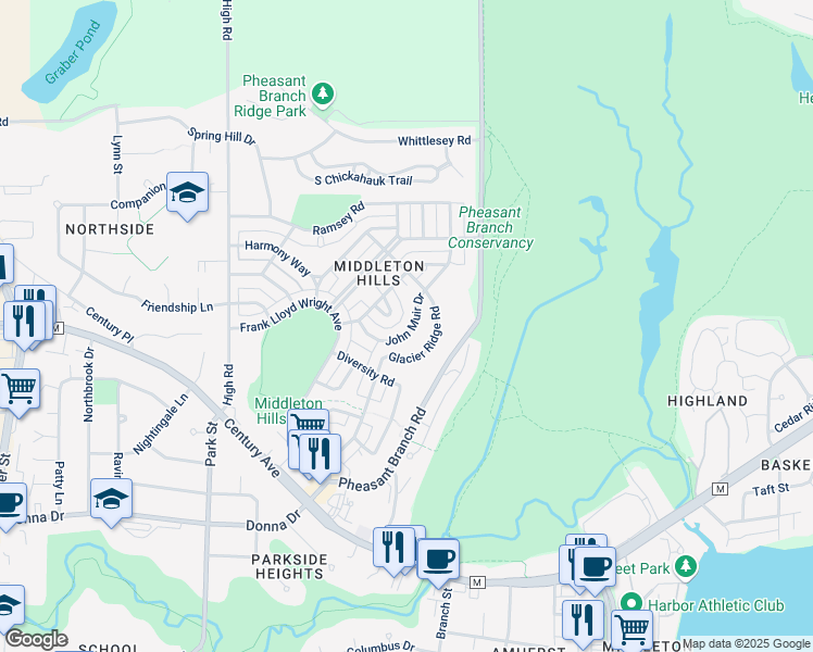 map of restaurants, bars, coffee shops, grocery stores, and more near 3450 John Muir Drive in Middleton