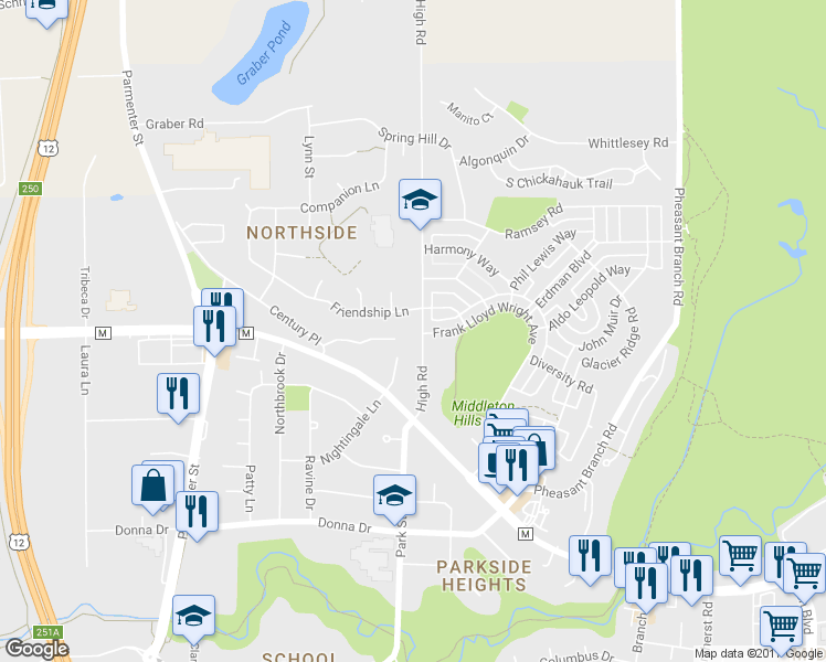 map of restaurants, bars, coffee shops, grocery stores, and more near 3336 High Rd in Middleton