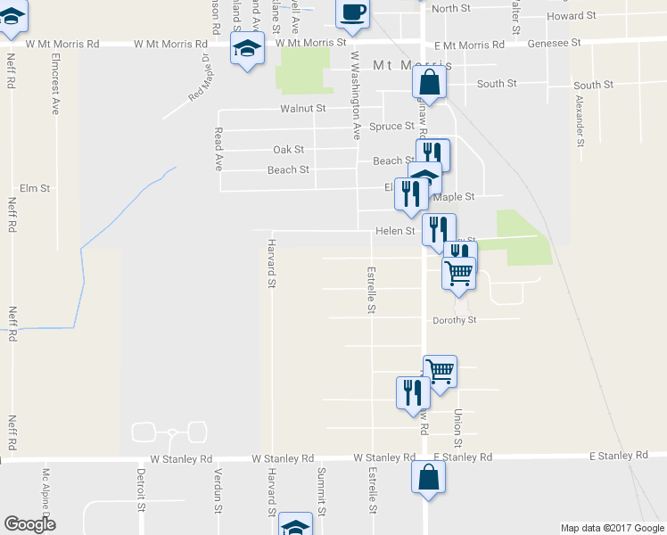 map of restaurants, bars, coffee shops, grocery stores, and more near 1115 Collins Avenue in Mount Morris