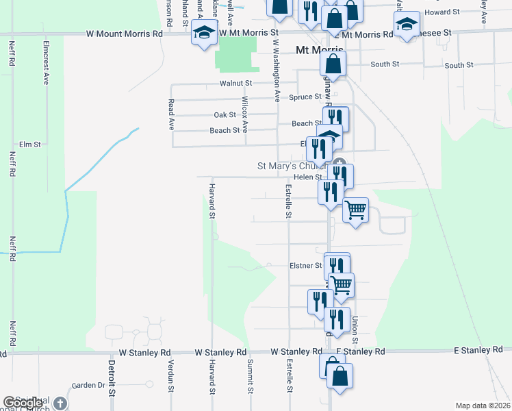 map of restaurants, bars, coffee shops, grocery stores, and more near 1115 Collins Avenue in Mount Morris
