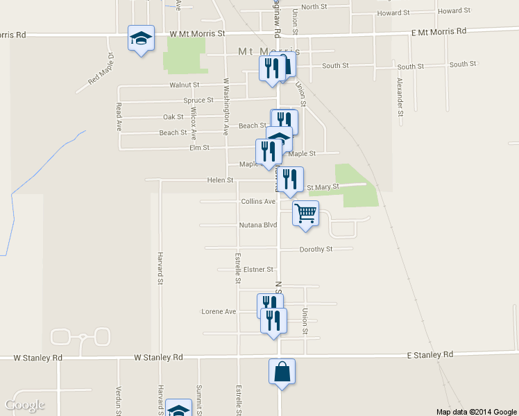 map of restaurants, bars, coffee shops, grocery stores, and more near 1033 Collins Avenue in Mount Morris