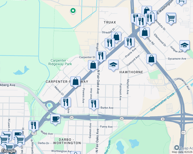 map of restaurants, bars, coffee shops, grocery stores, and more near 918 North Fair Oaks Avenue in Madison