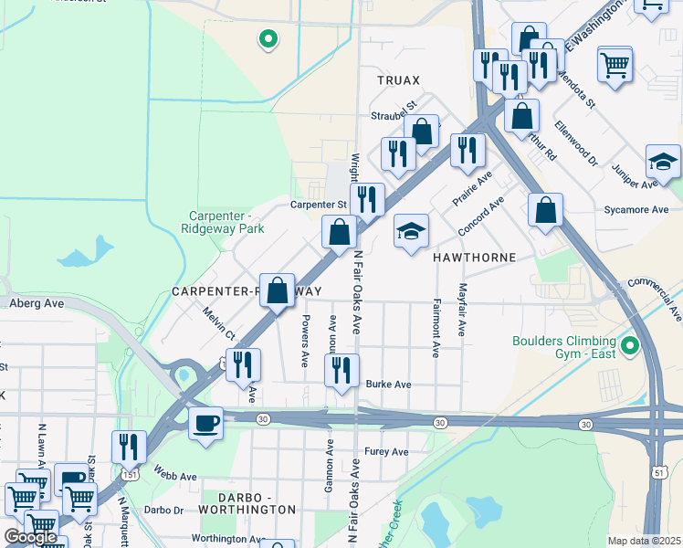 map of restaurants, bars, coffee shops, grocery stores, and more near 918 North Fair Oaks Avenue in Madison