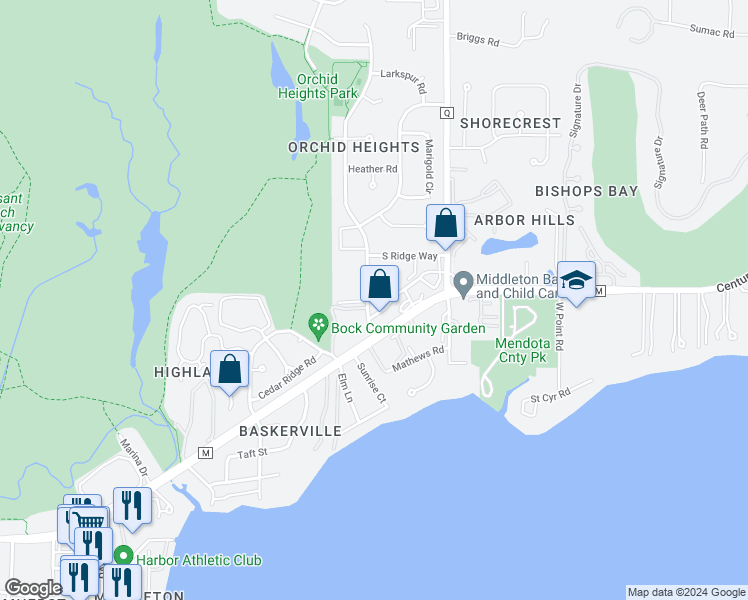 map of restaurants, bars, coffee shops, grocery stores, and more near 3407 Valley Ridge Road in Middleton