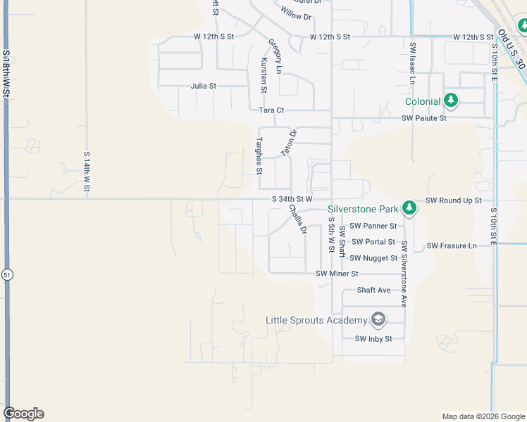 map of restaurants, bars, coffee shops, grocery stores, and more near 1815 Targhee Street in Mountain Home