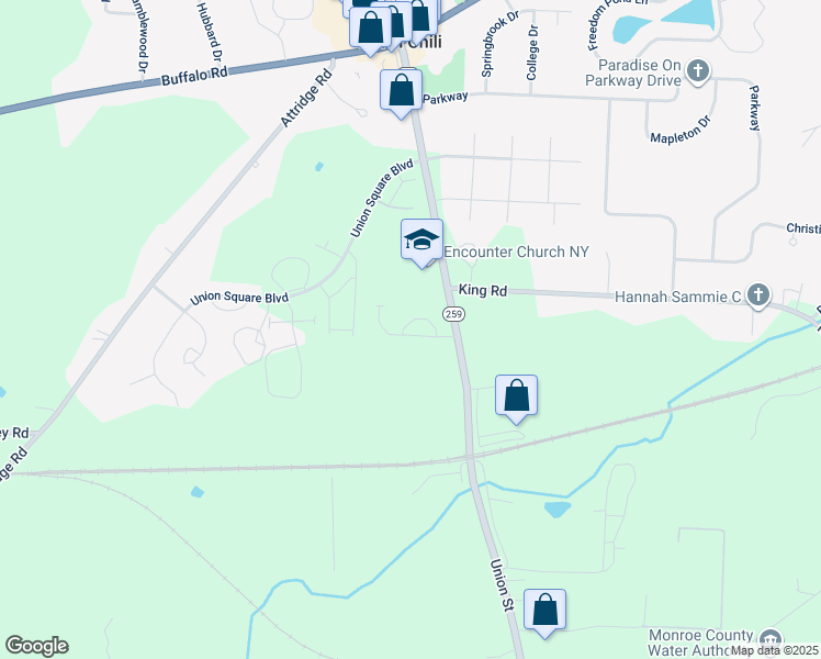 map of restaurants, bars, coffee shops, grocery stores, and more near 27 Roundtable Way in Monroe County