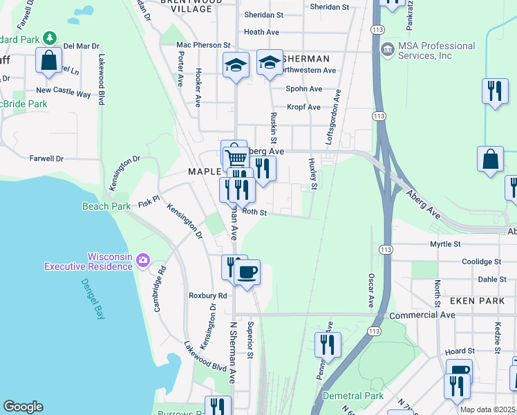 map of restaurants, bars, coffee shops, grocery stores, and more near 1736 Roth Street in Madison