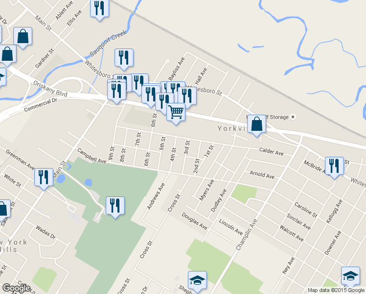 map of restaurants, bars, coffee shops, grocery stores, and more near 24 3rd Street in Yorkville