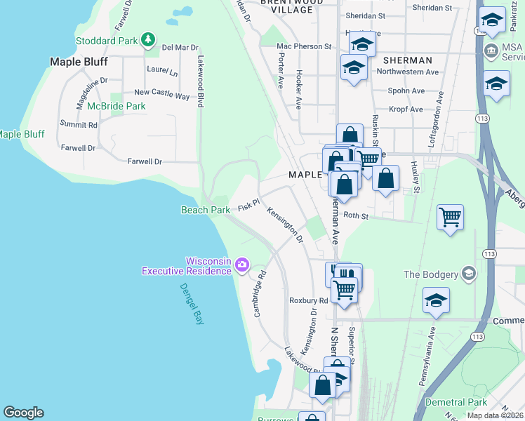 map of restaurants, bars, coffee shops, grocery stores, and more near 349 Kensington Drive in Madison
